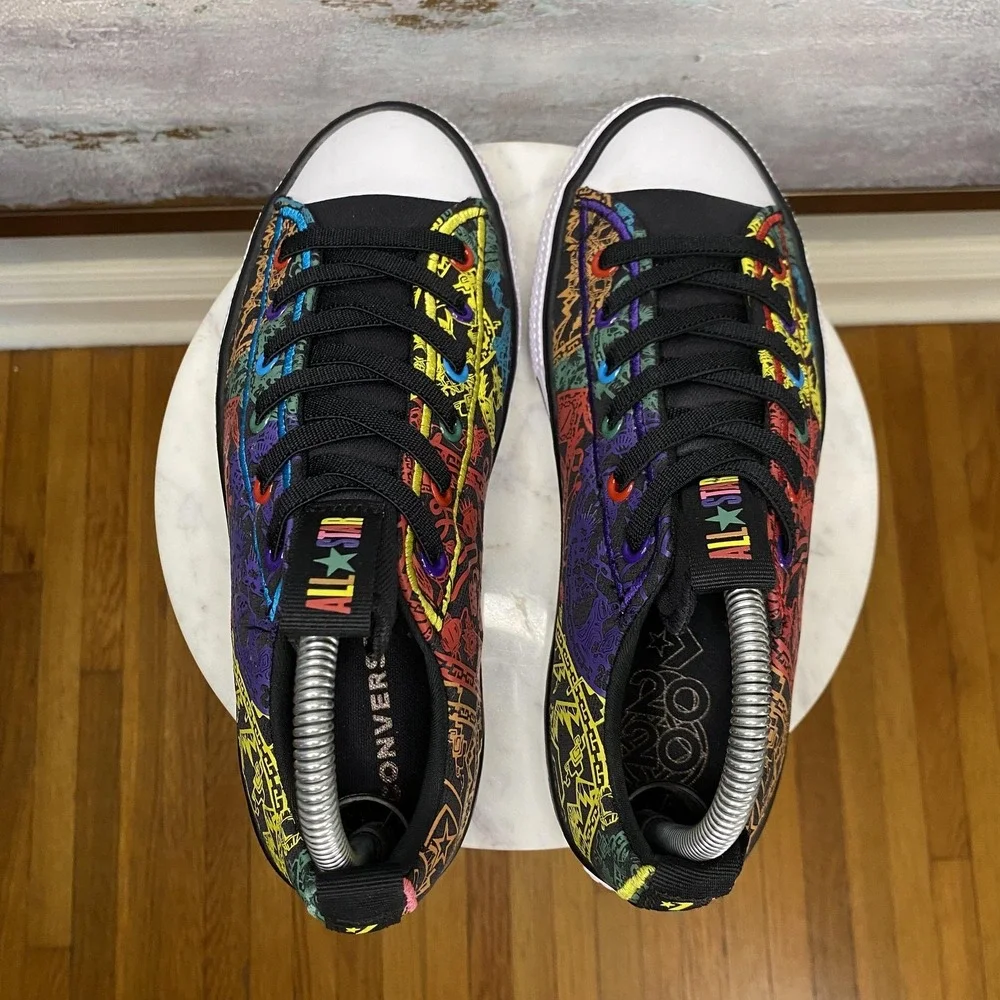 Converse All Star Shoes Youth Size 6 Black Multicolor Canvas Low Top Sneakers